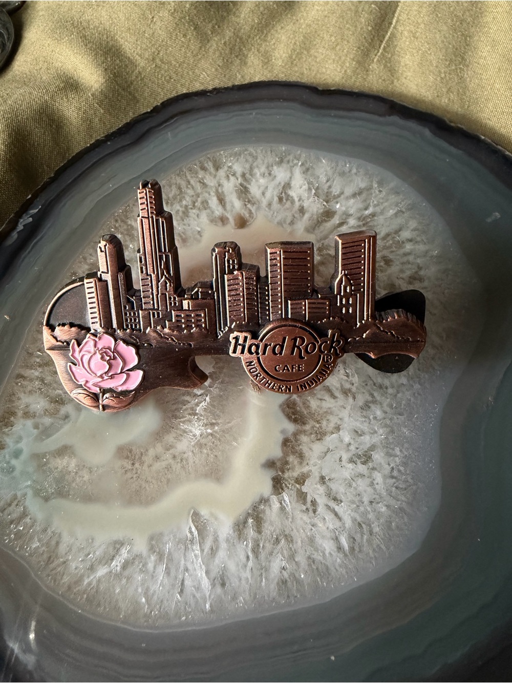 Hard Rock Cafe Copper Skyline Pin with Rose Accent
